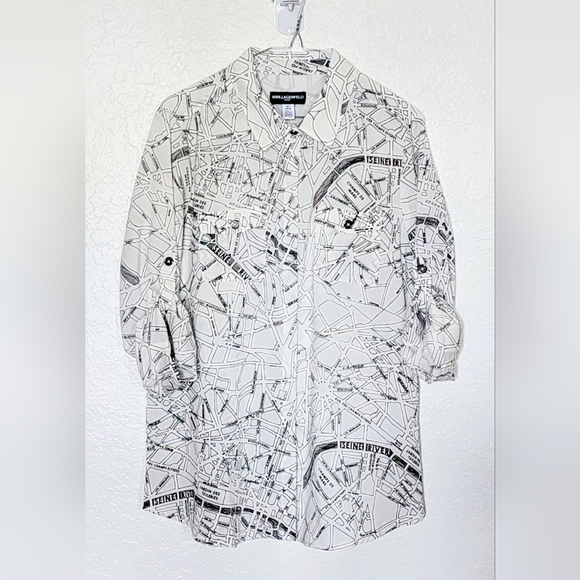 Karl Lagerfeld Paris Road Map Design Women's Shirt.   Size M - Picture 2 of 13